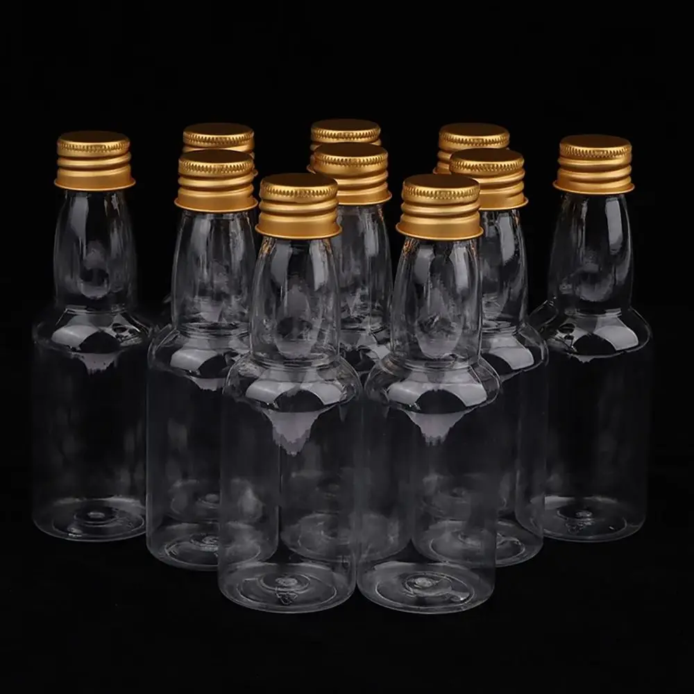 5Pcs Silver/ Gold Caps Plastic Spirit Bottle Party Supplies Small Alcohol Shot Bottles Wine Bottle 60ml Mini Liquor Bottles Set