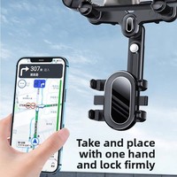360 Degree Rotatable Auto Rearview Mirror Seat Hanging Clip Bracket Cell Phone Holder Multifunctional Car Phone Holder Universal