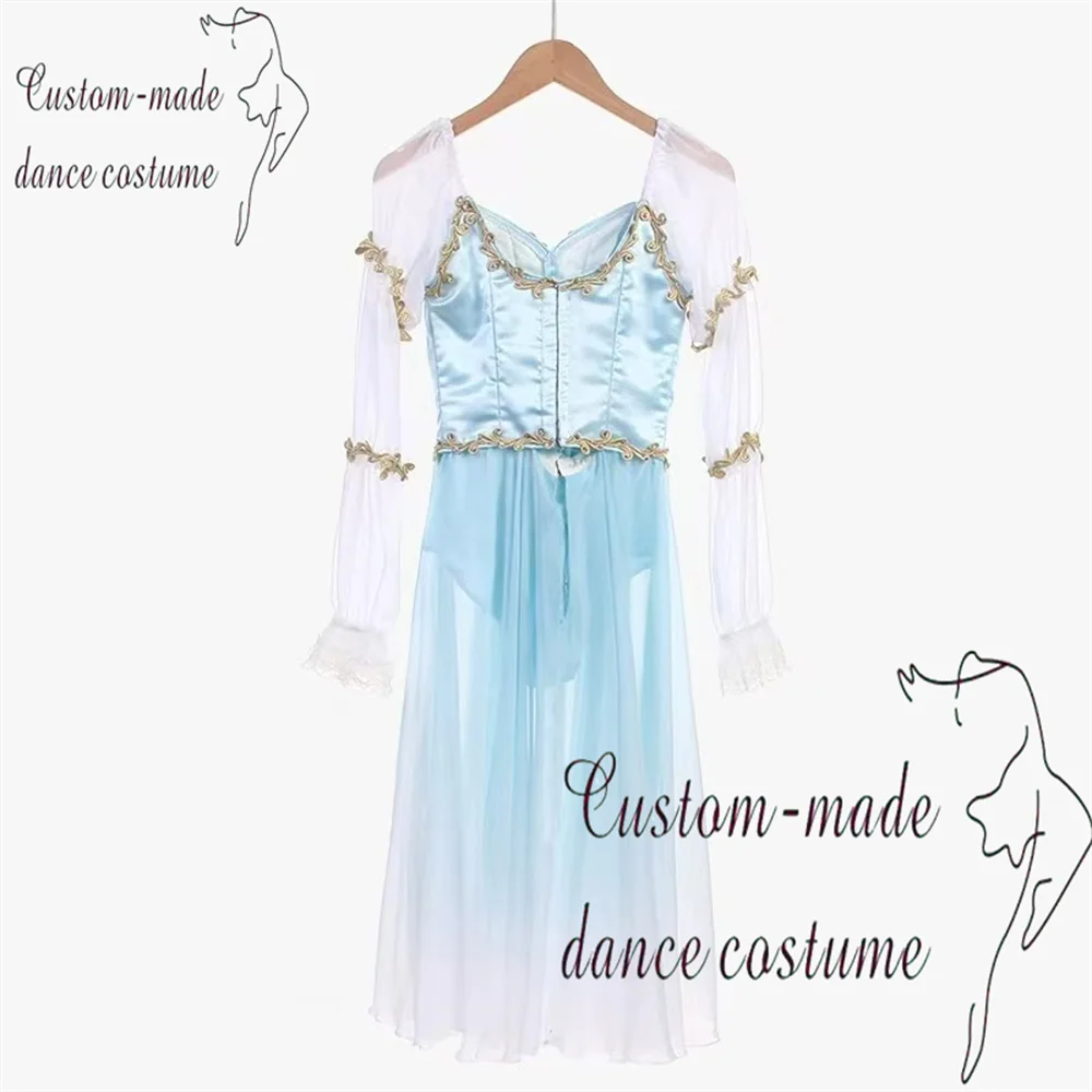성인과 어린이를 위해 맞춤 제작된 새로운 블루 그라데이션 "Malinsky" 백조의 호수 원씬 3인 발레 대회 스커트