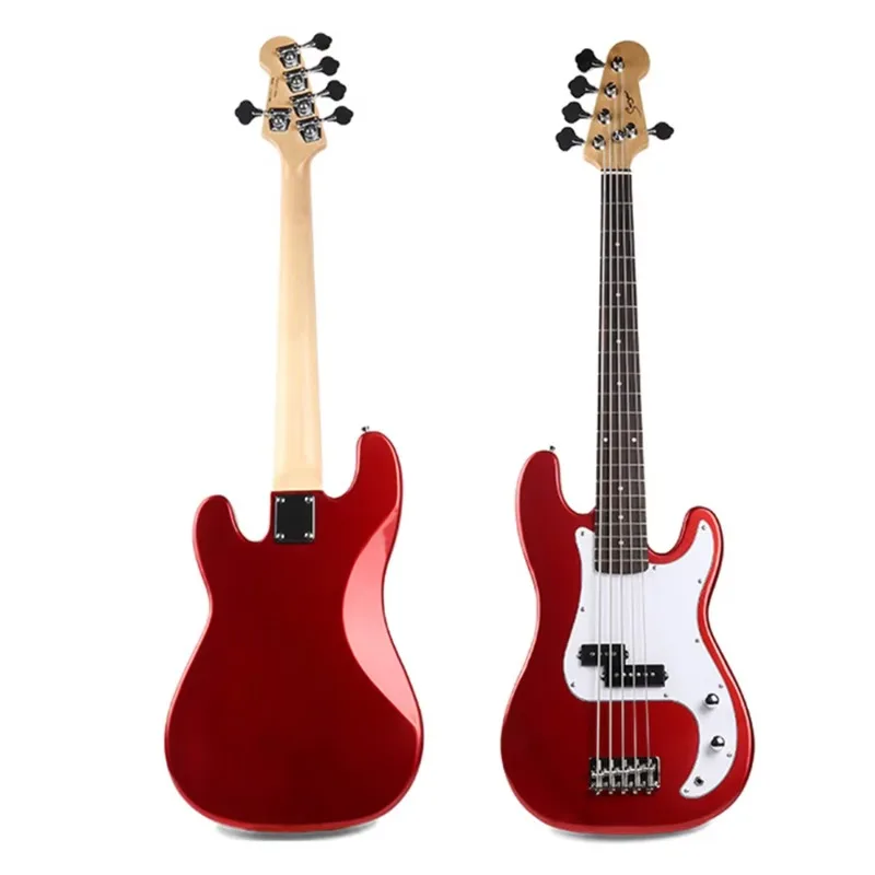 G-B1-5  Gloss Finish Five String Solid Paulownia Wood Electric Bass, Multi-Color Trend Classic Bass Guitar for Beginner