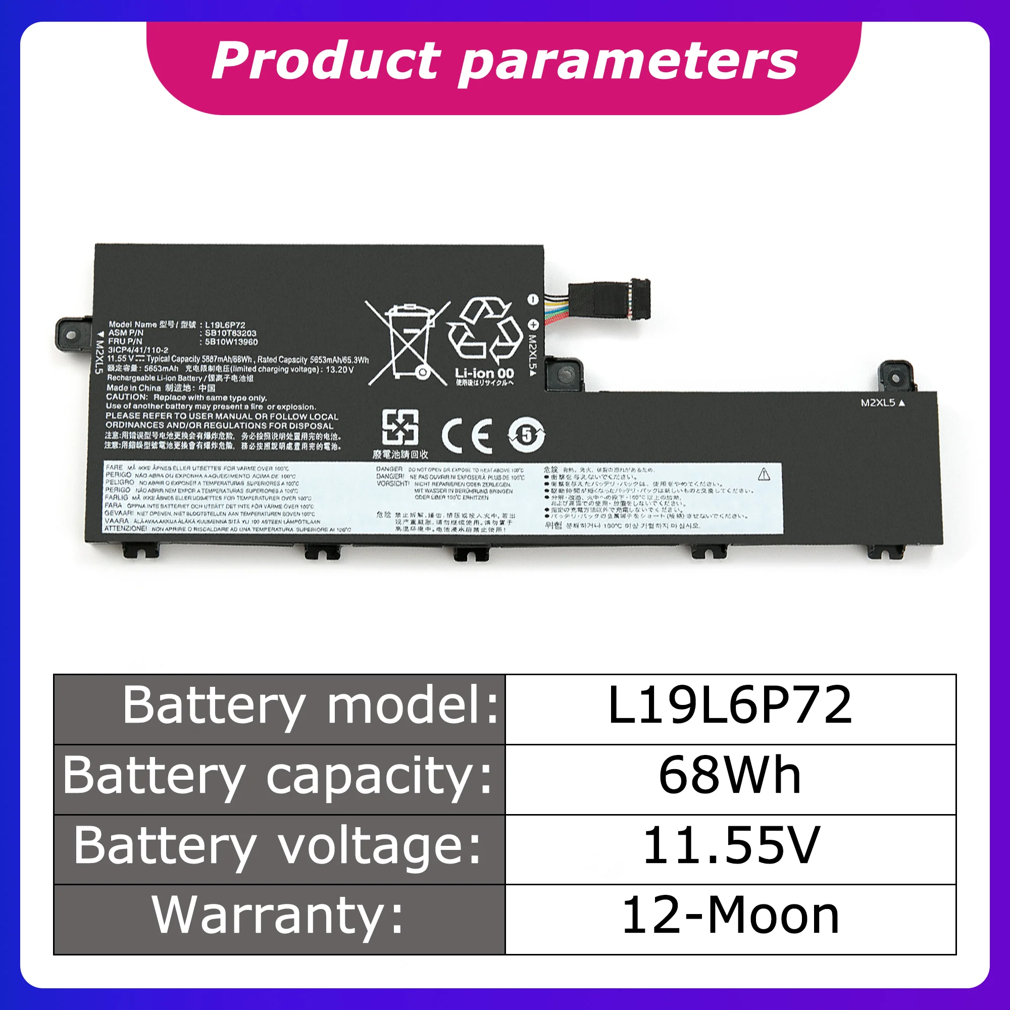 L19L6P72 NEW Genuine L19L6P72 Battery for Lenovo ThinkPad P15v T15p Gen 1 Series Laptop Battery 5887mah/68wh