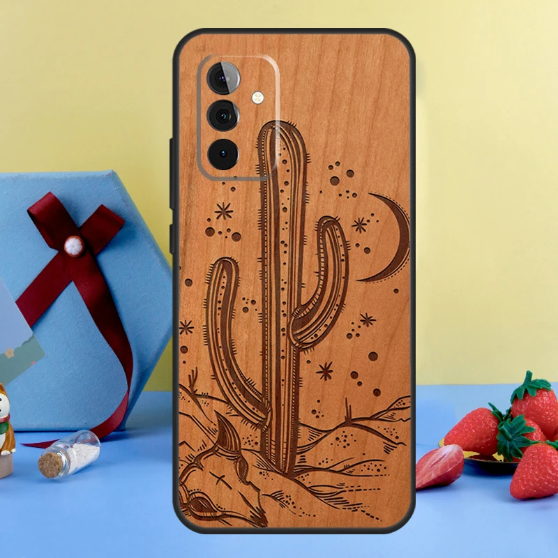 Tree Rose Skull Cactus Wood Case For Samsung Galaxy A14 A54 A34 A12 A22 A32 A52 S A51 A71 A13 A23 A33 A53 A15 A25 Cover