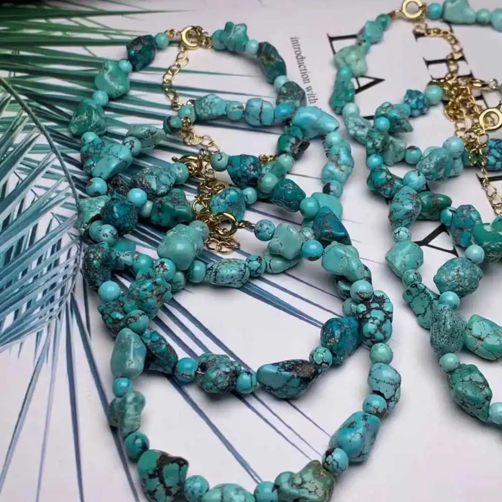 1pcs Natural Turquoise Baroque Gemstone Beads bracelet 7.5inch Stackable Adjustable Handmade Party Men's Mala