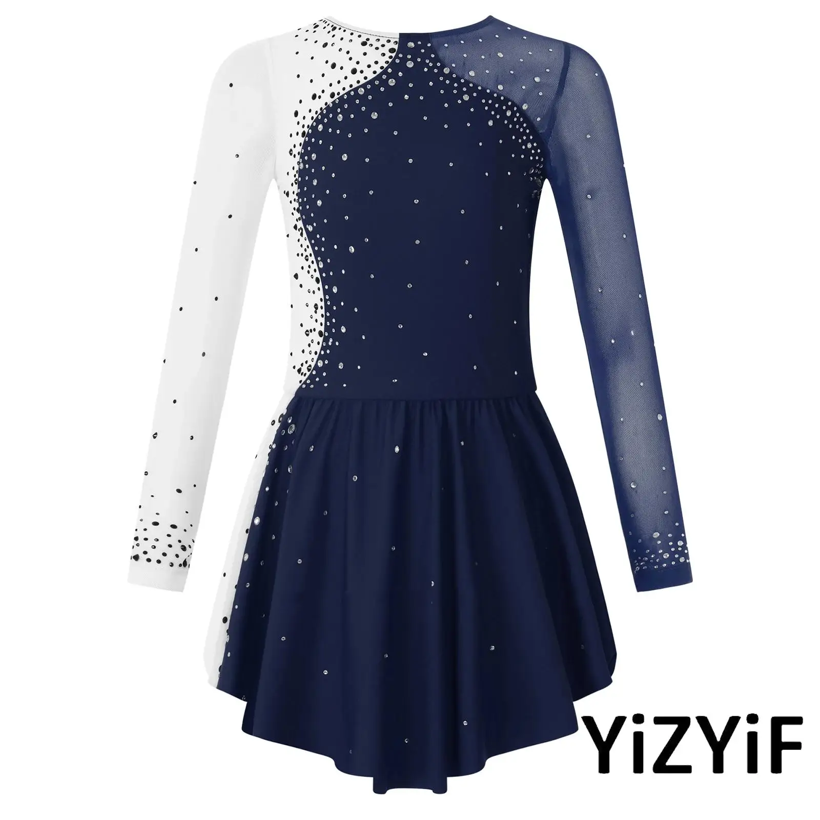 

Детский костюм для фигурного катания и художественной гимнастики для девочек: блестящее платье с декором из страз и лоскутным узором, с колготками