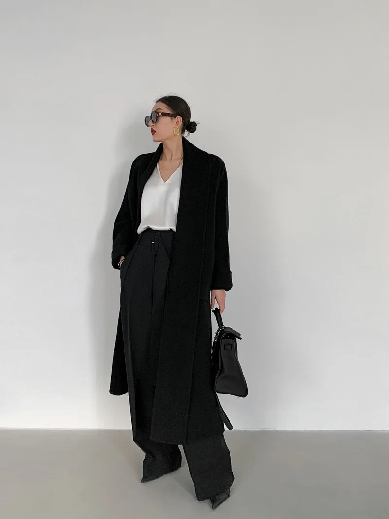 Autumn and winter women\'s casual solid color long loose coat