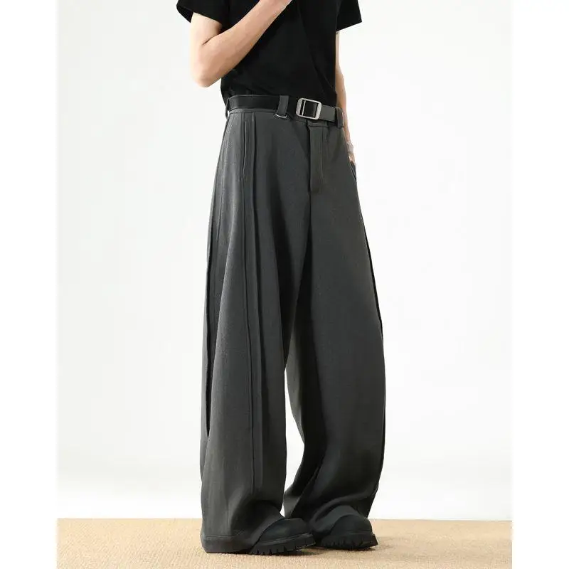 

Мужские повседневные свободные брюки-чинос с плиссировкой, черные, весна-осень, в американском стиле, для города, винтажные, свободного кроя