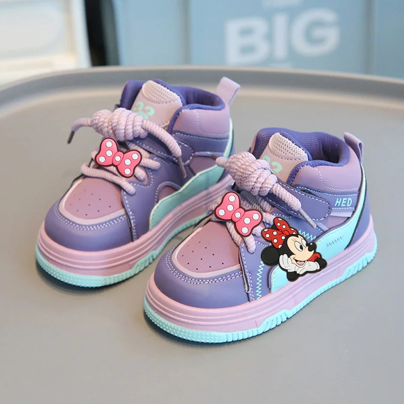 

Детские кроссовки с Микки Маусом, весенне-осенние туфли для мальчиков, повседневная обувь с высоким берцем для девочек, обувь на липучке Disney для малышей