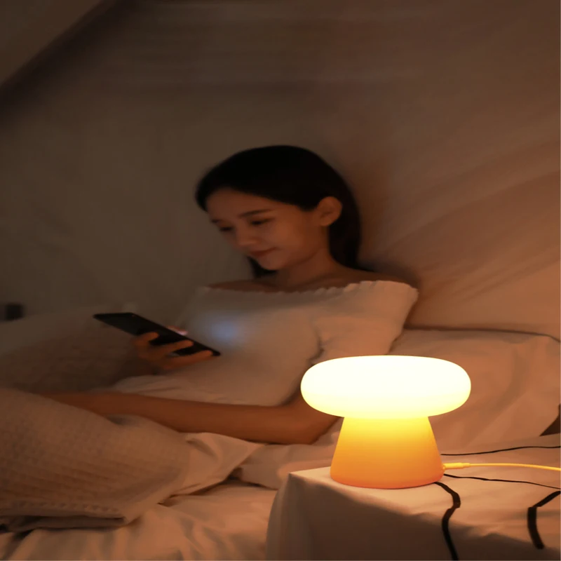1800mAh LED Night Light with Clock Mushroom Shape Desktop Bedside Lamp Lighting Children's Birthday Christmas Gift Atmosphere