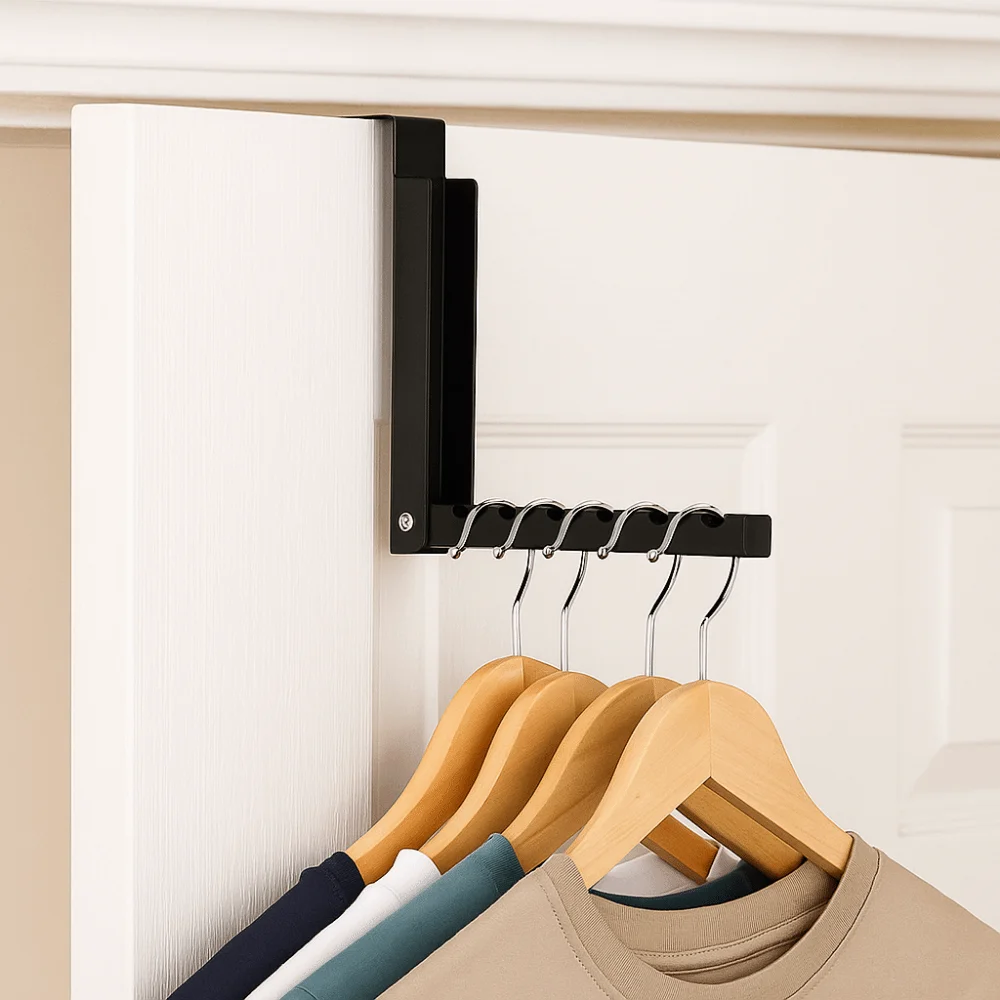 

Collapsible Hooks Over-Door Coat Rack Creative Space-Saving Drying Laundry Rack Rustproof 6 Groves Door Organizer Rack Apartment