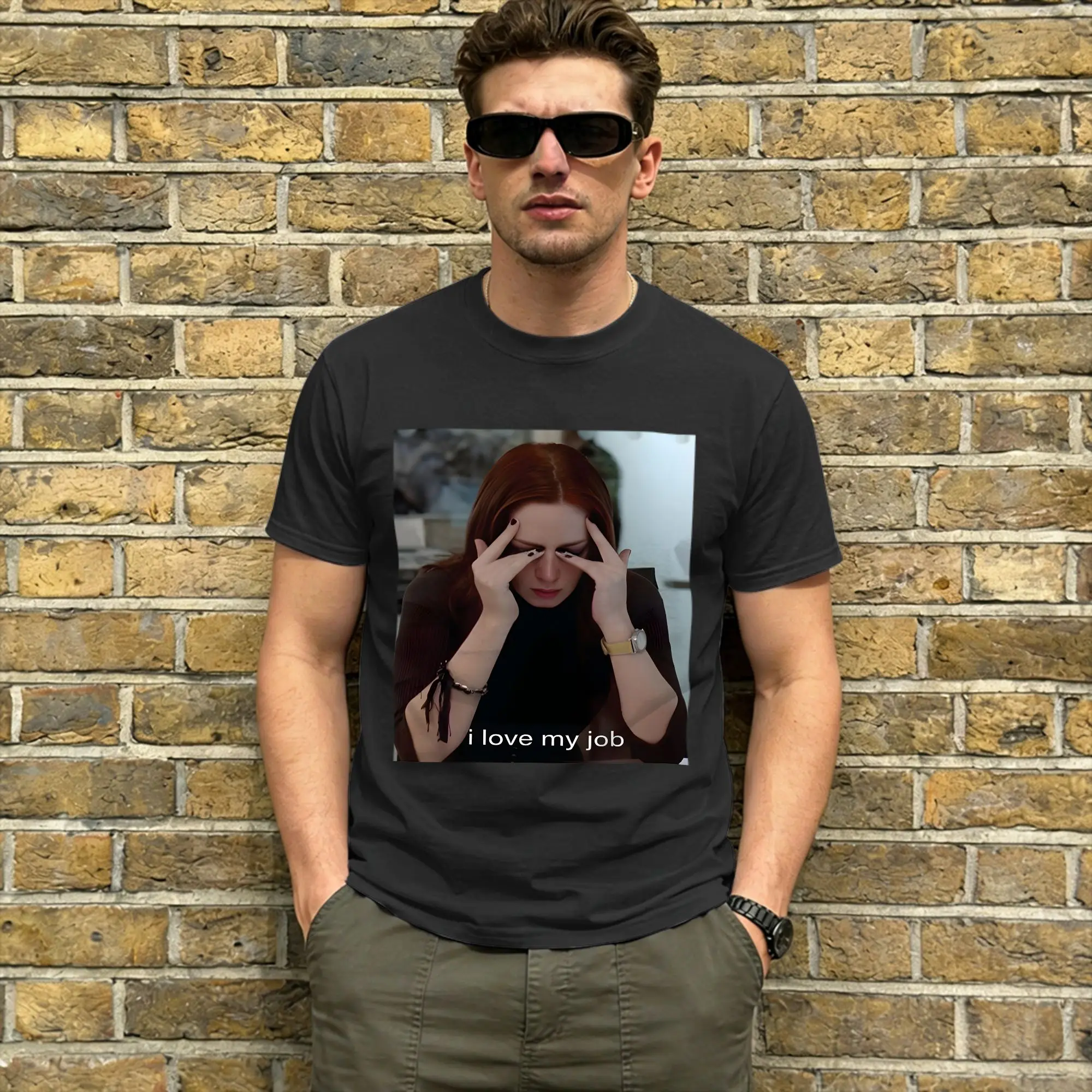 Miranda Priestly T-Shirt for Men I Love My Job Meme Unique Cotton Tees Round Collar Short Sleeve T Shirt Adult Clothes