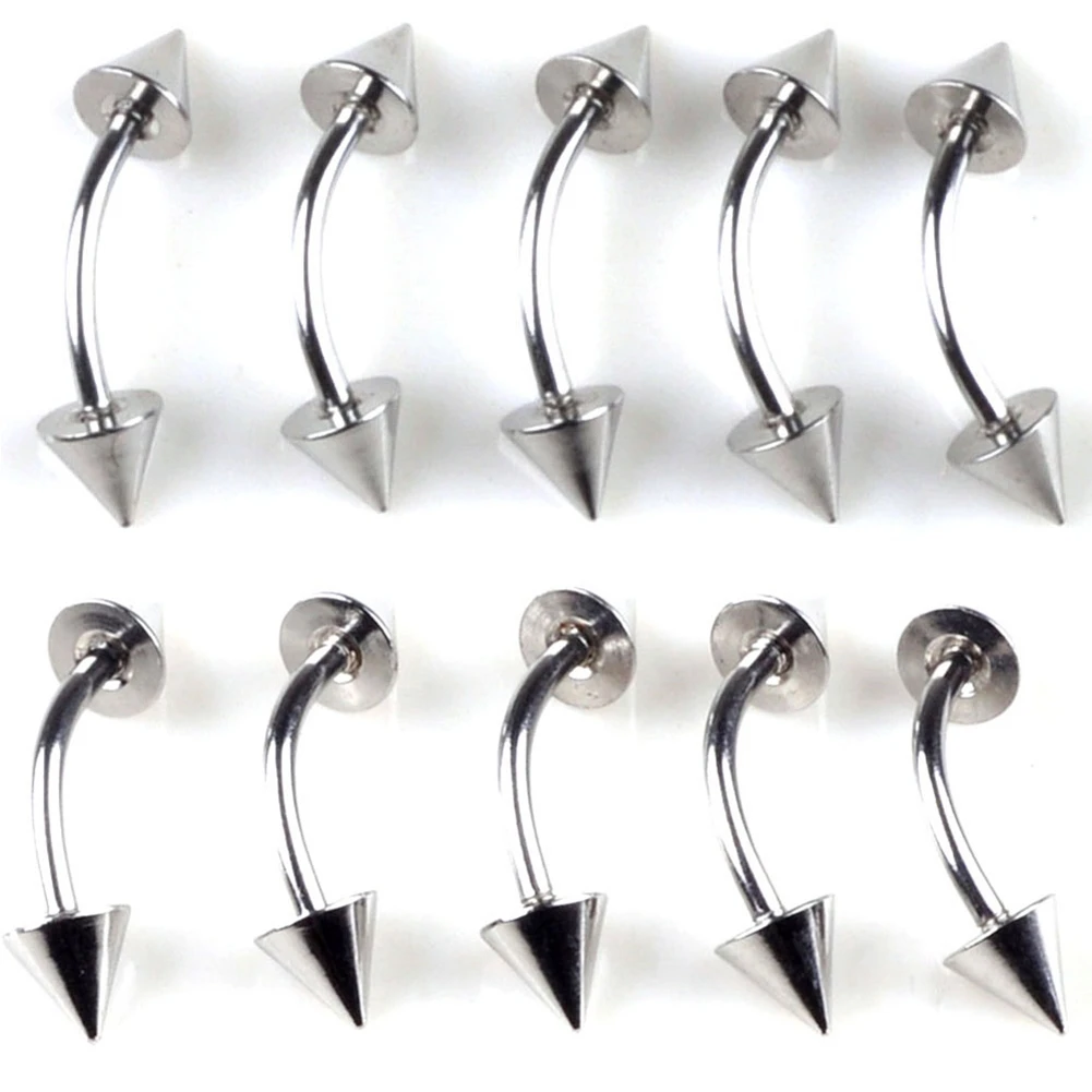 10pcs Silver Tongue Ring Set, Body Piercing