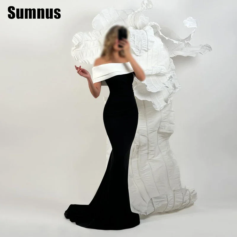 SUMNUS Meerjungfrau-Abschlussballkleid in Schwarz und Weiß, elegant, schulterfrei, Partykleider, bodenlang, formelle Kleider für Damen, 2025, individuell gestaltet