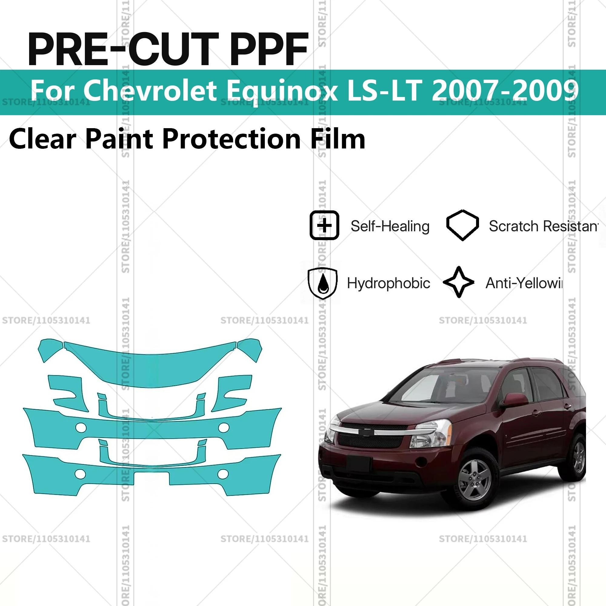 

Для Chevrolet Equinox LS-LT 2007-2009: Предварительно вырезанная прозрачная защитная пленка (PPF) для автомобиля, комплект для передней части кузова