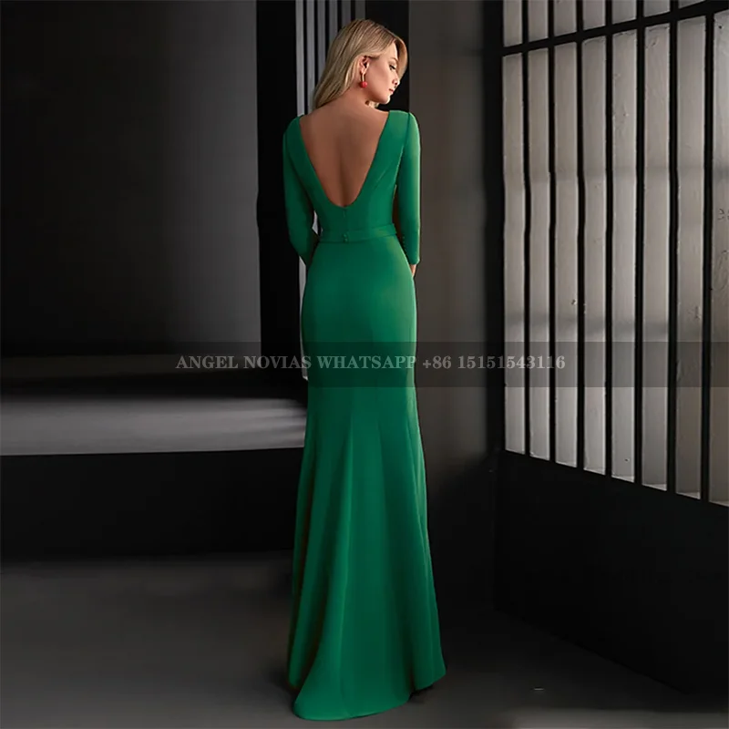 Long Green Mother of the Bride Dresses with Sleeves Wedding Party Gowns vestidos de fiestas elegantes mujer boda