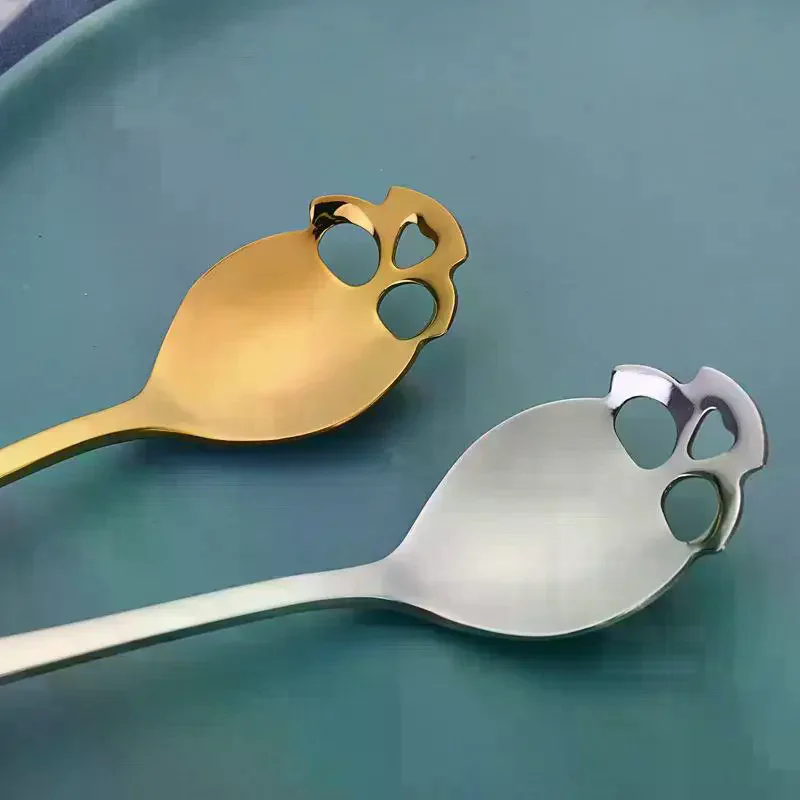 Stainless Steel Coffee Scoop Skull Shape Dessert Ice Cream Spoon Halloween Theme Party Dining-table Scoops Decorations Supplies