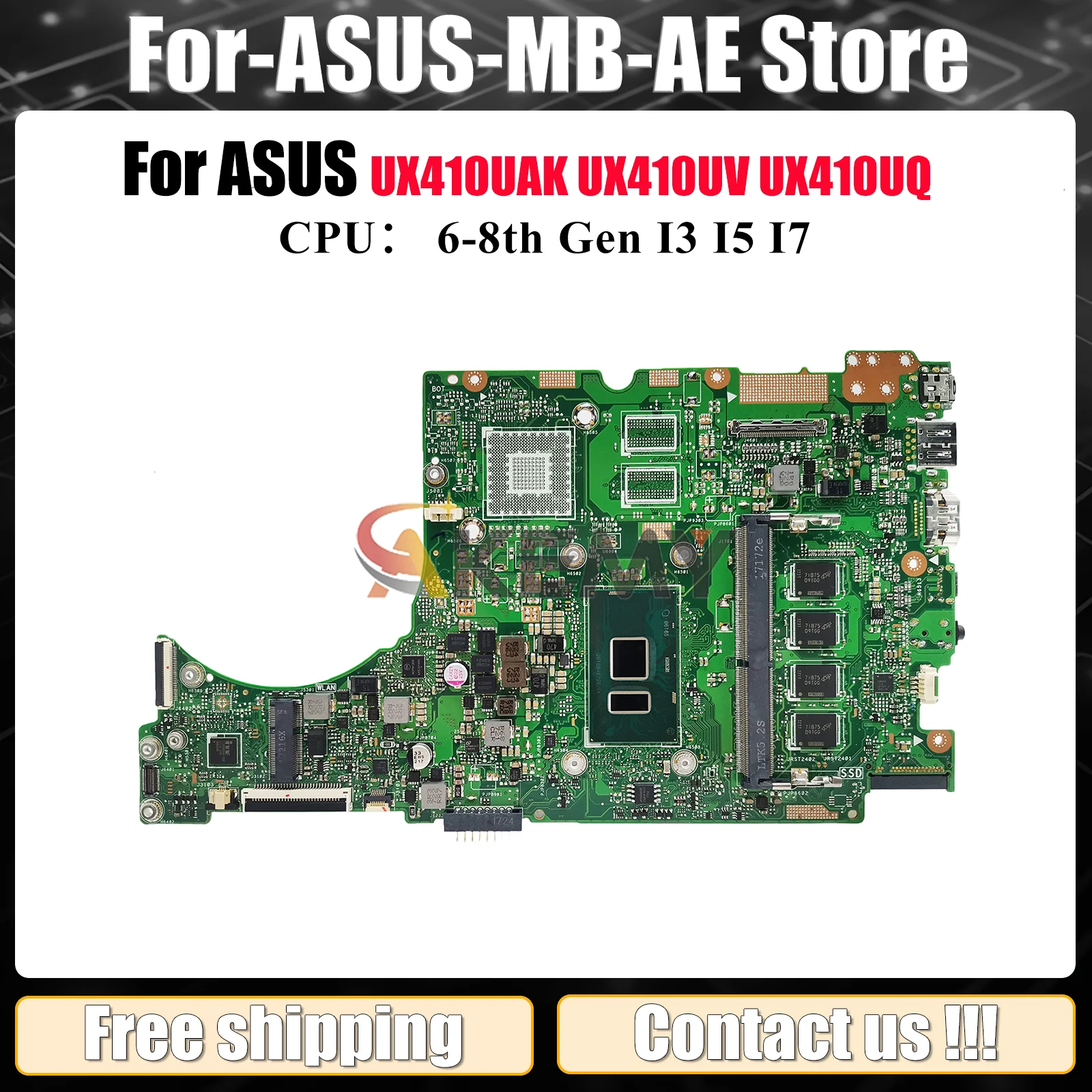 

Материнская плата UX410UA для ноутбука ASUS UX410UQR UX410UQK UX410UFR U4000U UX410UAK UX410UQ RX410 UX410UV с процессором I3 I5 I7