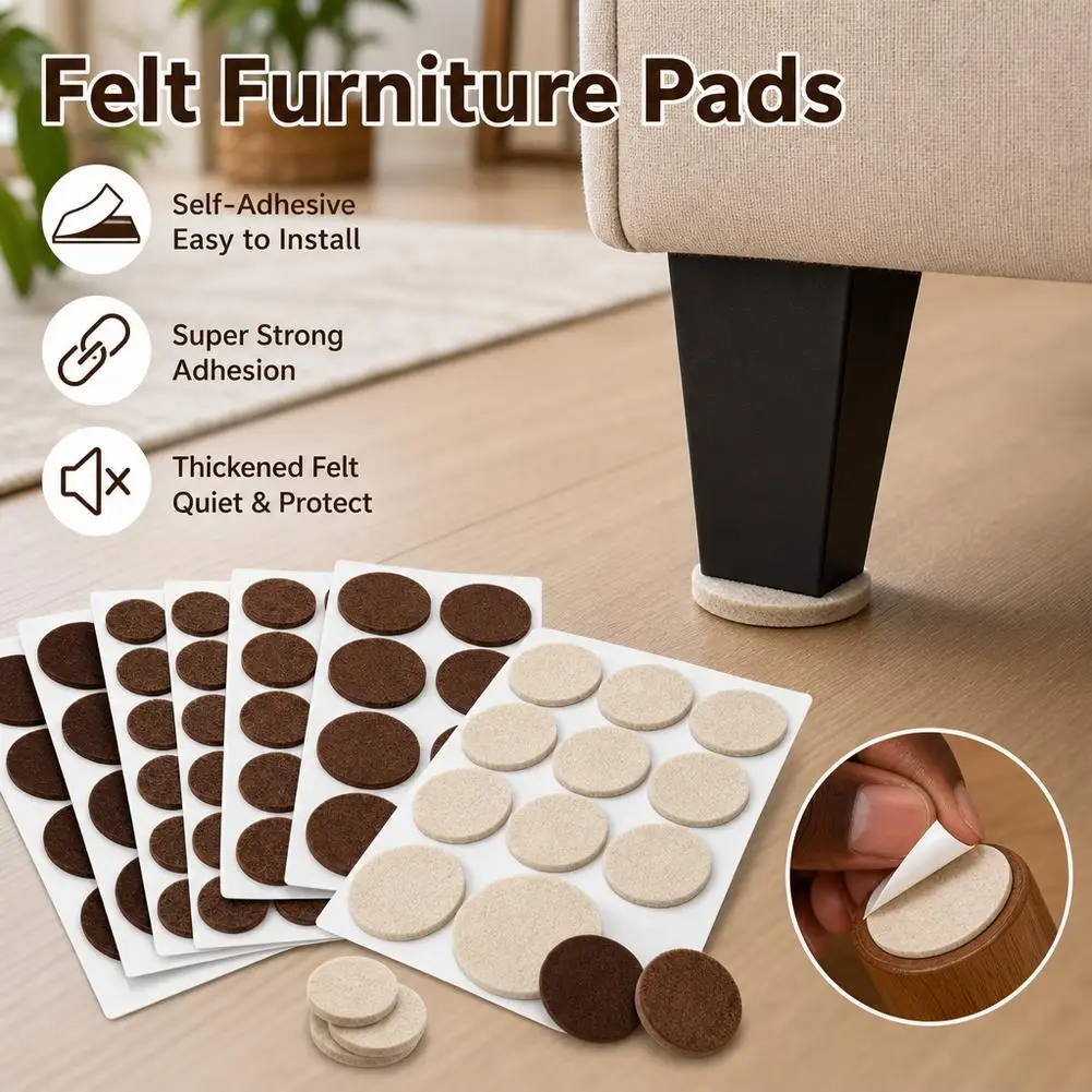 3 sheets Self-Adhesive Felt Furniture Pads Noise Reducing Scratch Prevention for Chairs Tables Sofa Legs