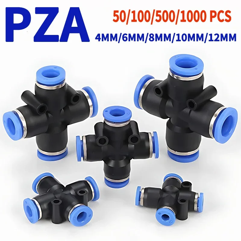 

PZA Pneumatic Plastic 4-Way Fitting - Quick Connectors for Water Hose and Air Tube - Fast Push - 4mm, 6mm, 8mm, 10mm, 12mm