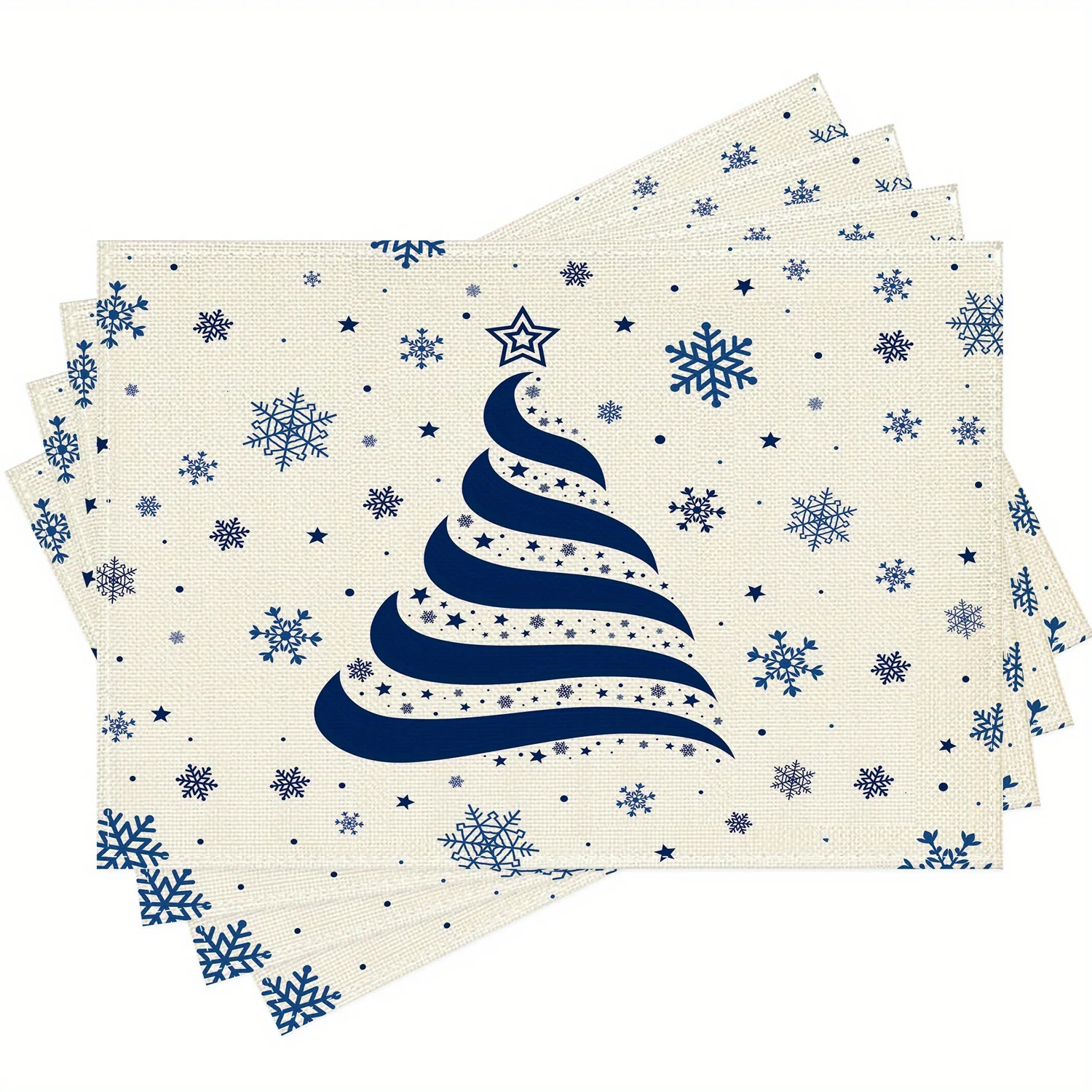 4pcs Polka-Dot Snowflake Star Abstract Christmas Tree Christmas Placemats, 12x18 Inch Washable Table Mats for Kitchen Dining