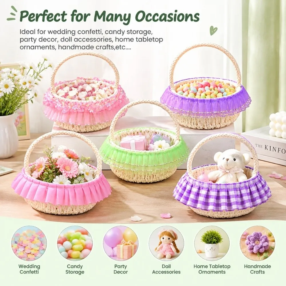Mini Wedding Handhold Weaving Flower Basket 6Colors with Handles Braid Storage Baskets Imitation Vine PE Flowers Holder