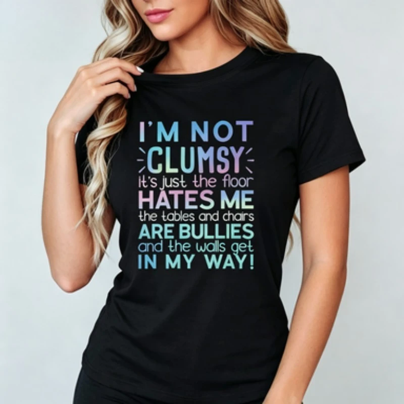 Women's T-shirt Short Sleeve I’M NOT CLUMSY It’s Just the Floor HATES ME Letter Print Crew Neck Casual Top For Summer & Spring