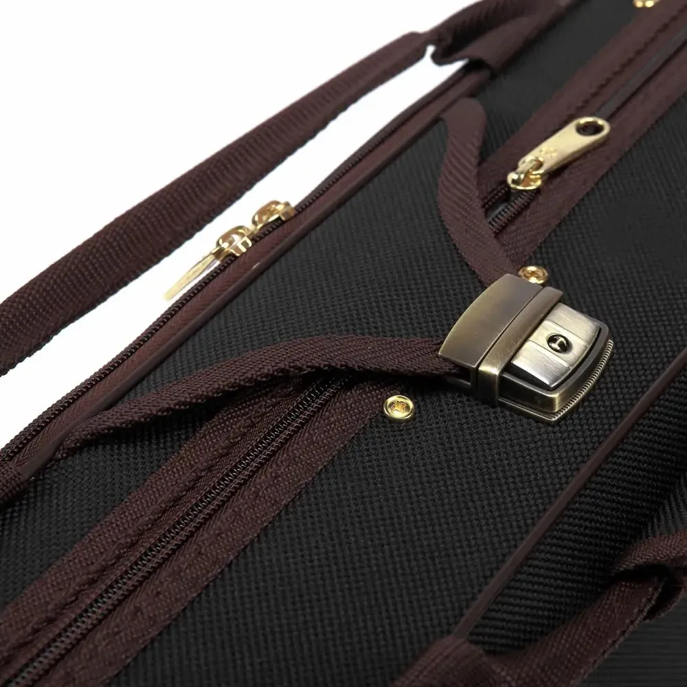 Brown Trim 4/4 3/4 Violin Case, Oxford Fabric, Hygrometer, Brass Lock, Shoulder Strap, Lightweight