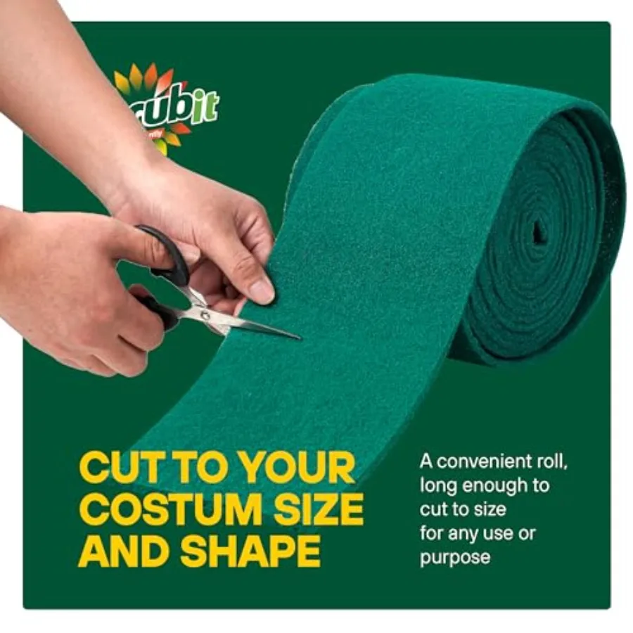 Scouring Pad Roll - 19 FT Green scrubbing Pads Roll - Non Scratch Dish Washing Scrubbers - Abrasive and Heavy Duty Pot Scrubber
