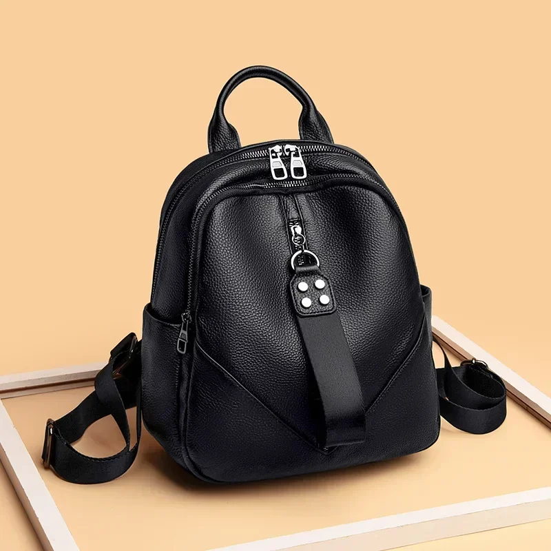 Genuine Leather Women Backpacks Luxury Brand Female Real Natural Leather Cowhide Girl Student Casual Backpack New Fashion 2024