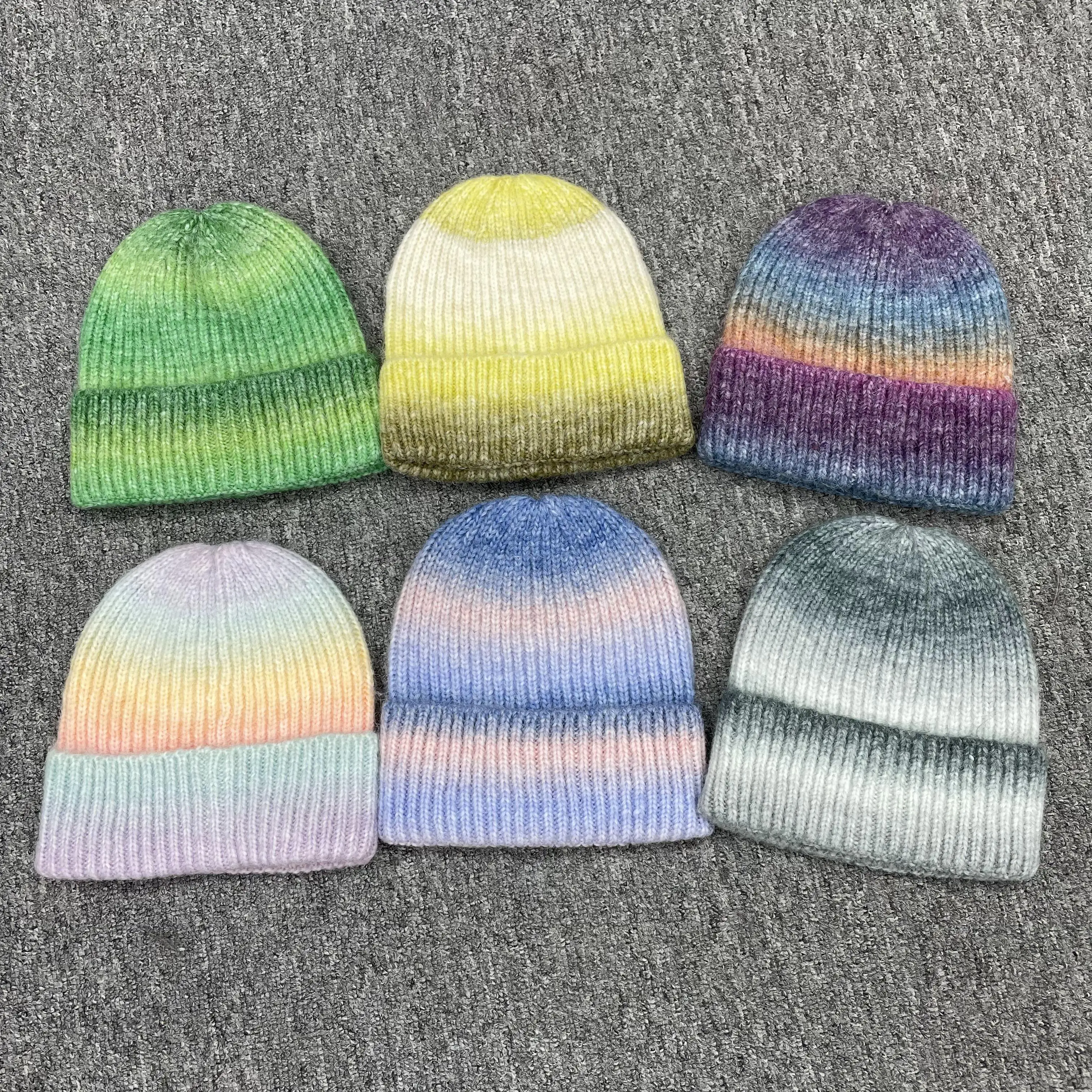 JANEFUR-Gorro para niños, bufanda, gorro de lana cálido degradado, piel real, pompón para niños, niñas, niños, moda, venta al por mayor