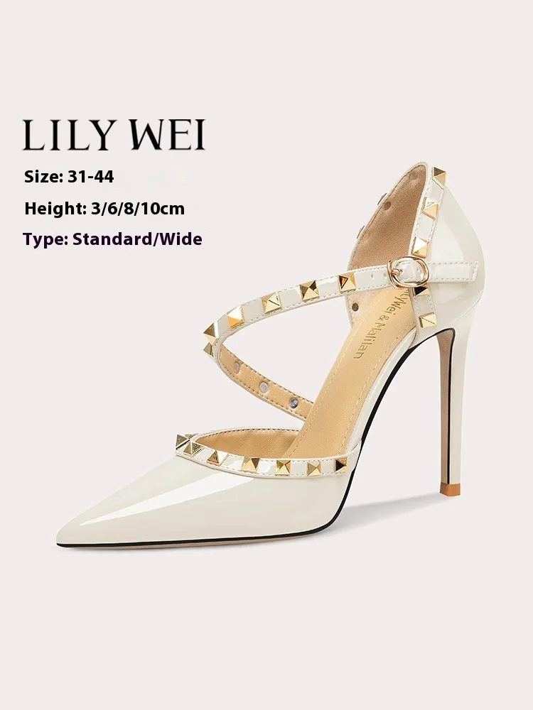 

Spring and summer colorful patent leather rivet low-heeled OL sandals thin high-heeled banquet large size small size women shoes