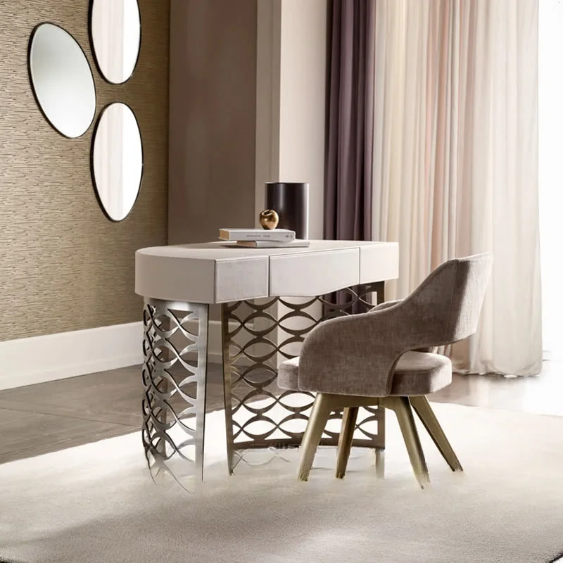 Light luxury desk, postmodern model room, book table and chair combination curved desk, palpable desk