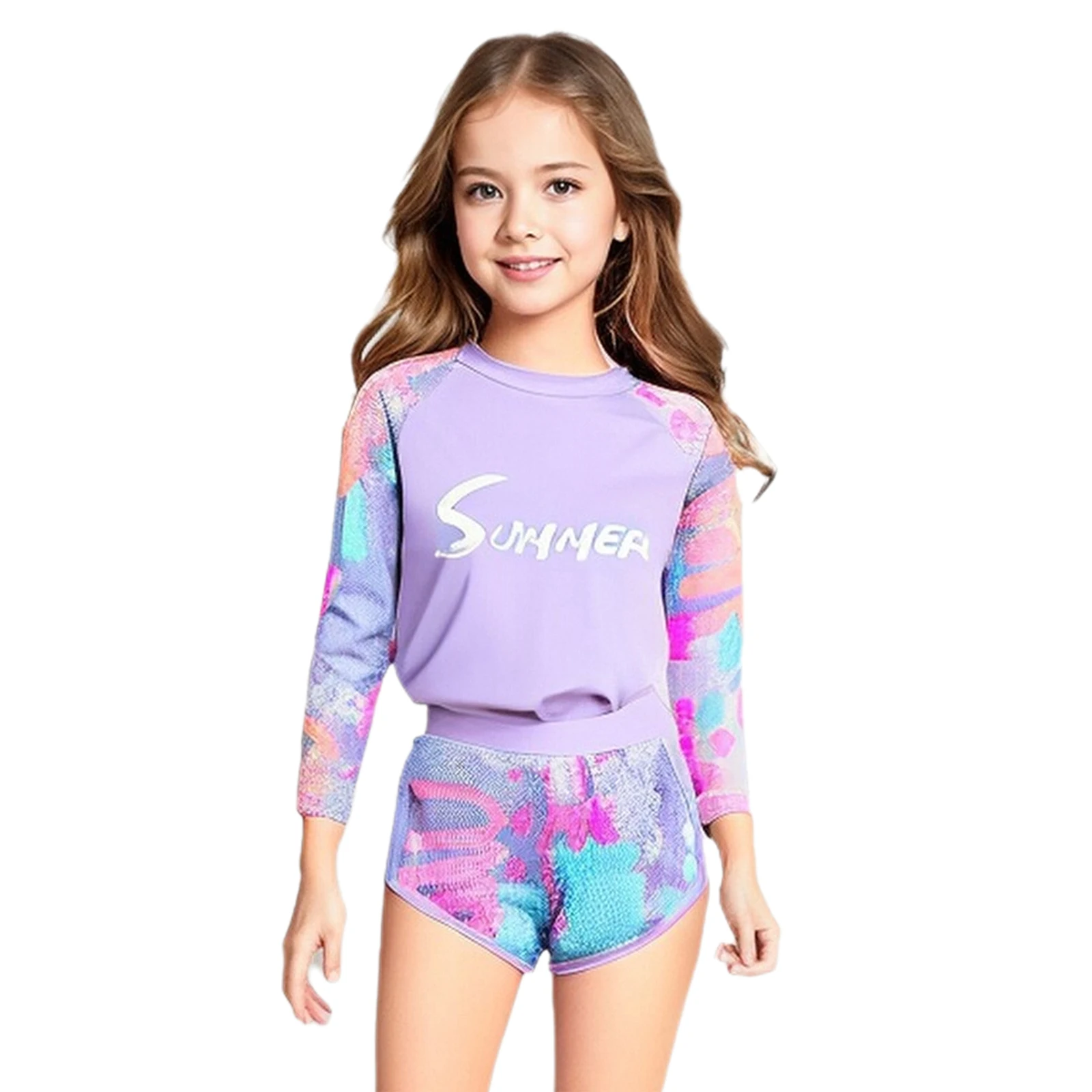 Kids Girls Swimsuit Swimwear Outfits Top Shorts and Pants Beachwear Pool Beach Sun Protection Pool Party Rash Guard Bathing Sets