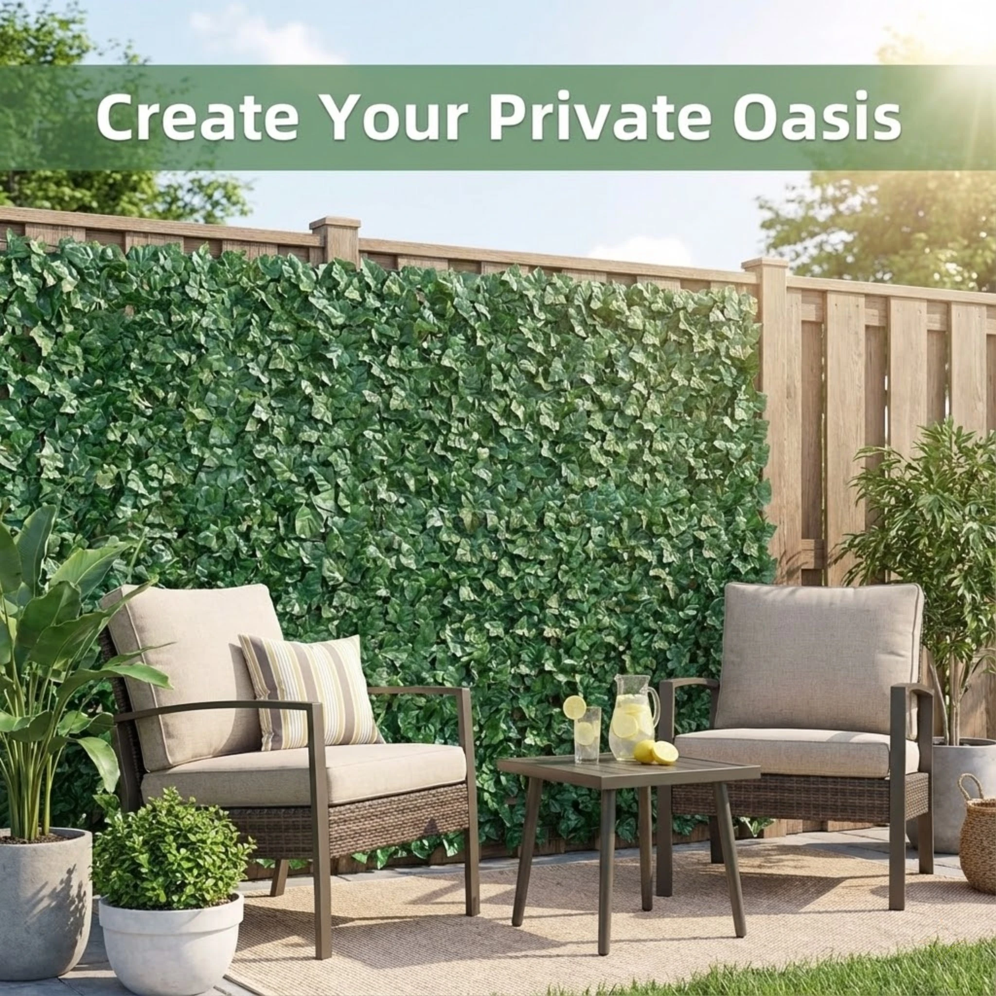 

Искусственный лист, конфиденциальный забор, экран, садовая декоративная панель для заднего двора, балкона, патио с реалистичным зеленым плюшем и устойчивым к выцветанию