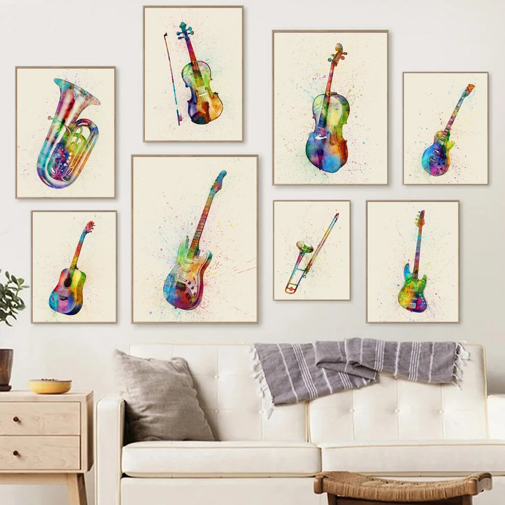 Graffiti Art Musical Instrument Canvas Painting Wall Art Saxophone Guitar Violin Poster Living Room Home Decoration Mural