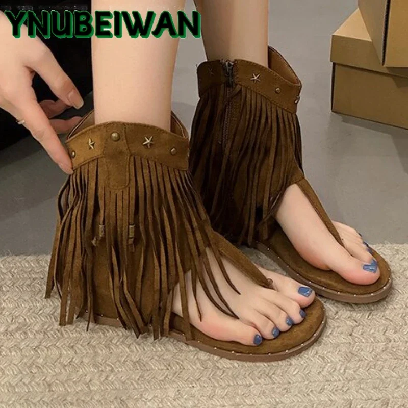 

Fringe Women Sandals Clip Toe Flats Summer Shoes New Designer 2025 Fashion Casual Slippers Open Toe Brand Sandalias De Mujer