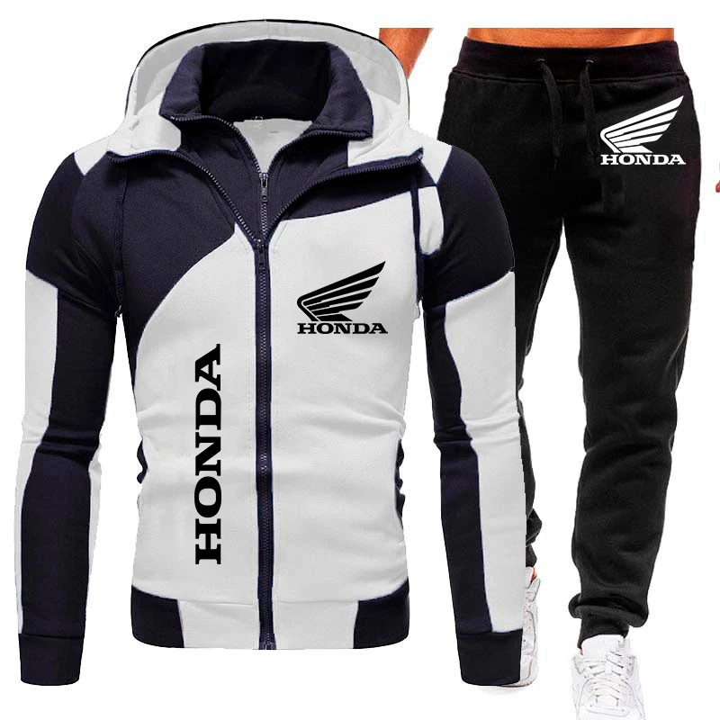 2024 New Honda Tracksuit Men\'s Clothing Honda Wing Logo Print Sportswear Warm Fleece Hoodies+Pants 2 Piece Sets Men Hoodie Suits