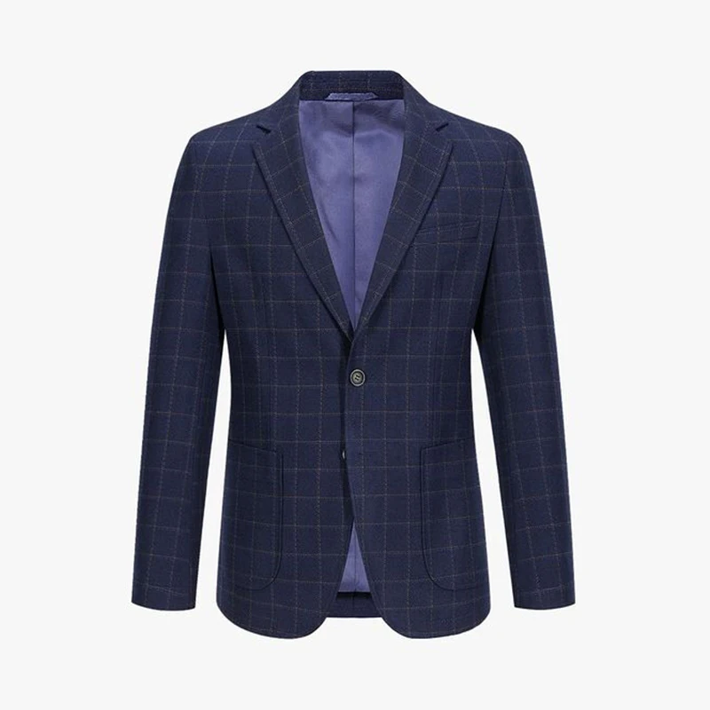 

Spring 2025 Men's Casual Plaid Slim Fit Busin Suit Faion Urban Sle round Hemline No Slits Two Button Single Row Button