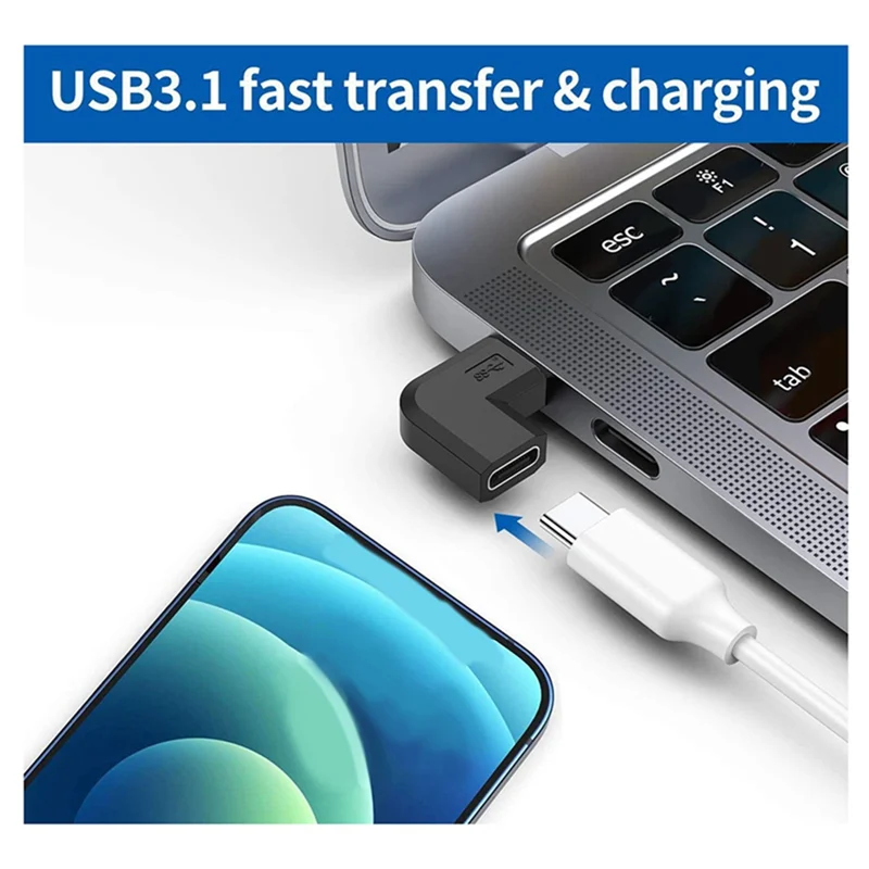 2 قطعة 90 درجة الزاوية اليمنى USB 3.1 نوع C ذكر إلى أنثى محول
