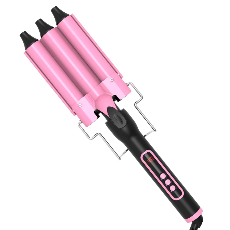 3 Barrel Curling Iron Wand Crimper Hair Iron Temperature Adjustable Heat up Quickly Mermaid Hair Waver Iron Pink