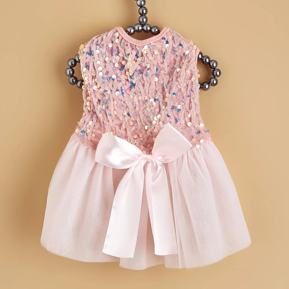 

Fashion Sequin Pet Princess Dress Lace Bow Breathable Bowknot Puppy Dresses Elegant Dog Tulle Skirt Small Medium Dogs