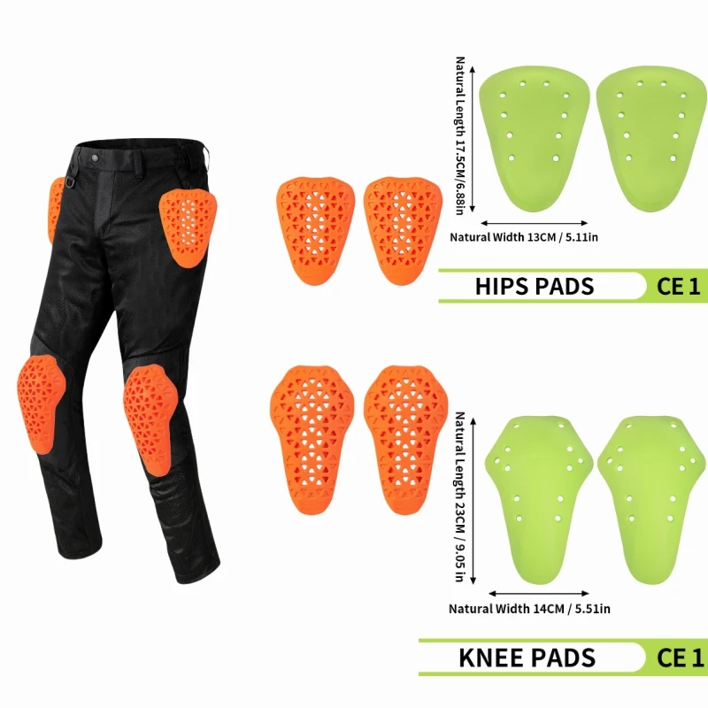 Universal Built-In Protective Gear CE1 Certified Motorcycle Pants Insert Hip Protector Soft Motocross Knee Pads Orange/Green