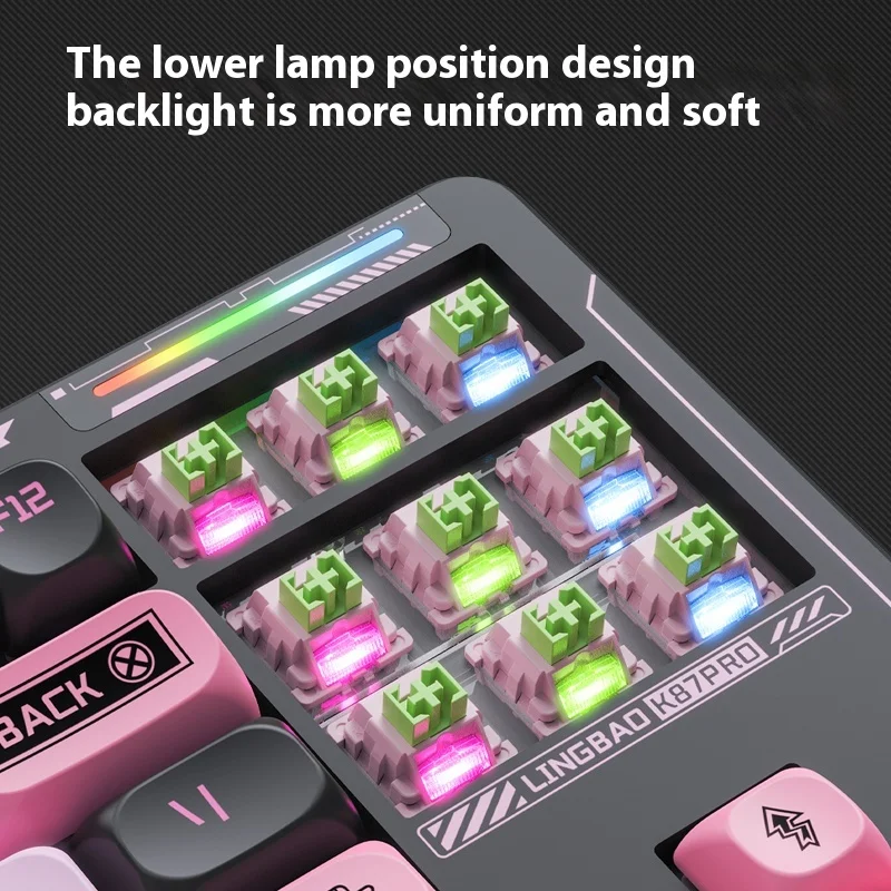 Lingbao K87 Pro Mechanical Keyboard Three Mode RGB Backlight Hot Swap Gaming Keyboard Gasket Customized Pc Gamer Accessories