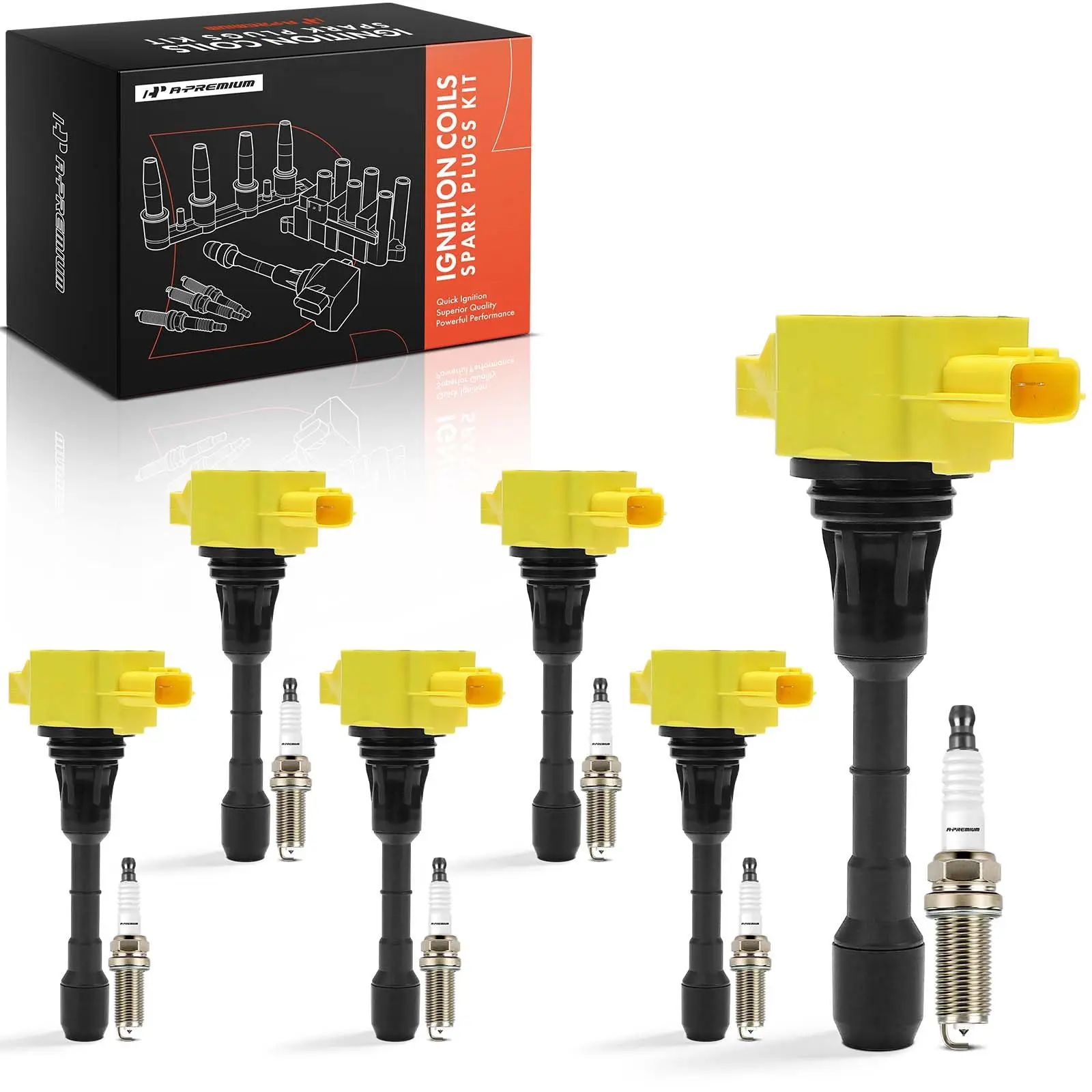 A-Premium 6x Yellow Ignition Coils & 6x Iridium Spark Plug Kit for Nissan Maxima INFINITI