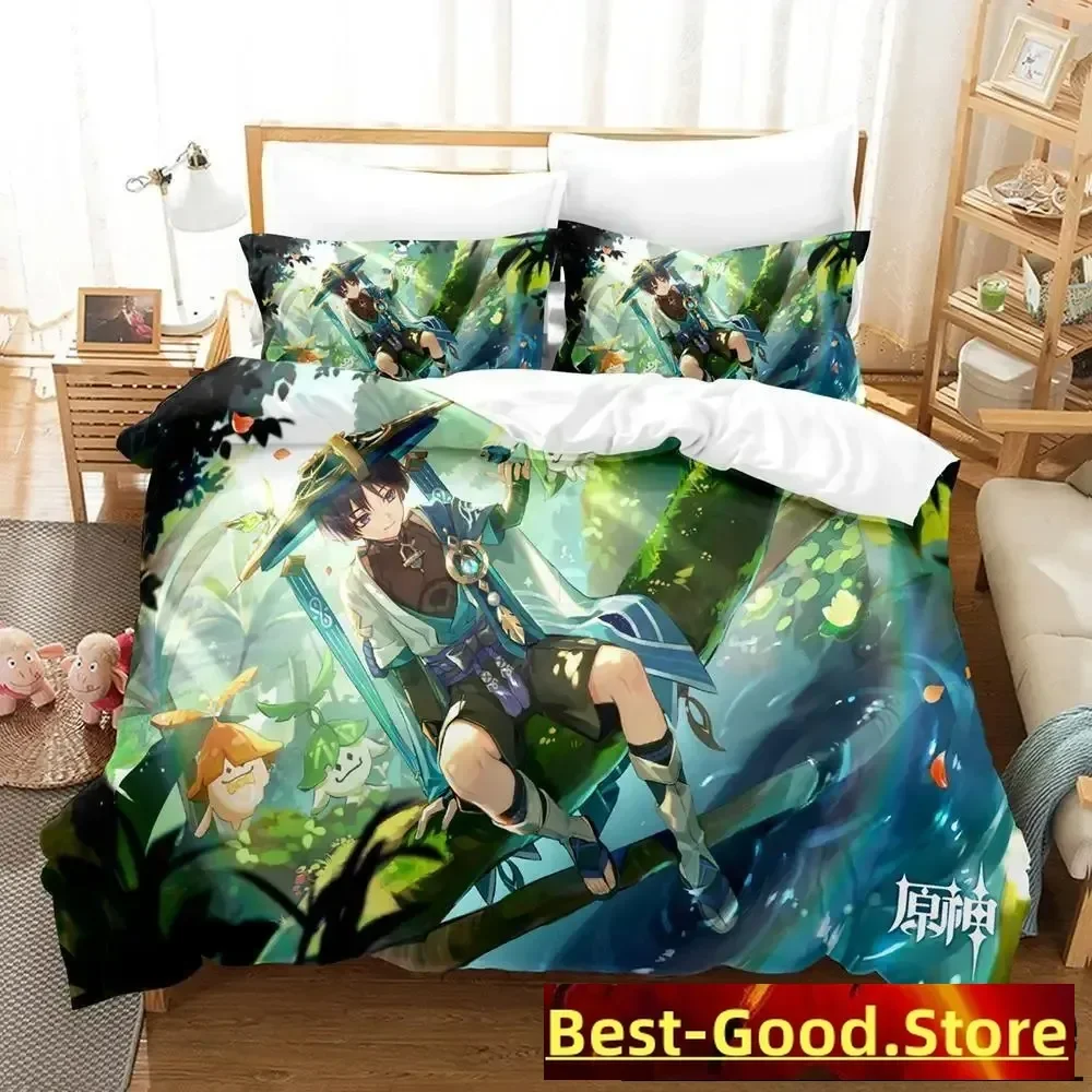 New Game Genshin Impact Scaramouche Bedding Set Cartoon Anime three-piece set Adult Kid Bedroom Duvet cover Sets 3D Kawaii Game