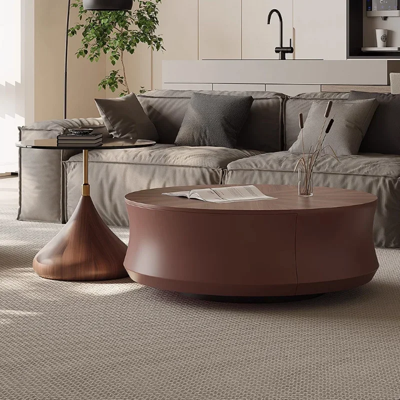 

Italian high-grade luxury living room home round coffee table combination minimalist small apartment retro simplicity