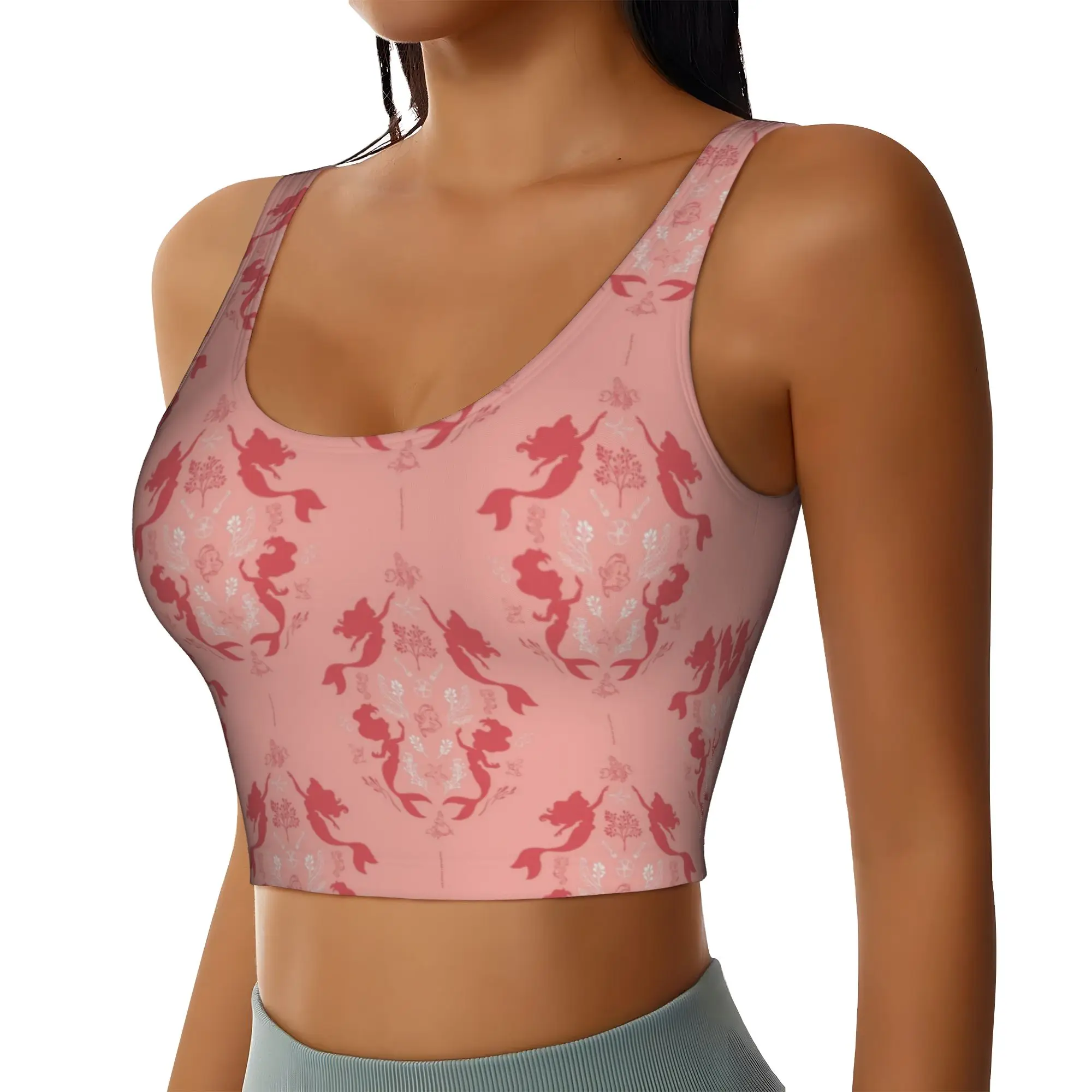 Custom Women's Littles Anime Mermaides Sports Bras  High Impact Gym Workout Yoga Crop Tank Tops
