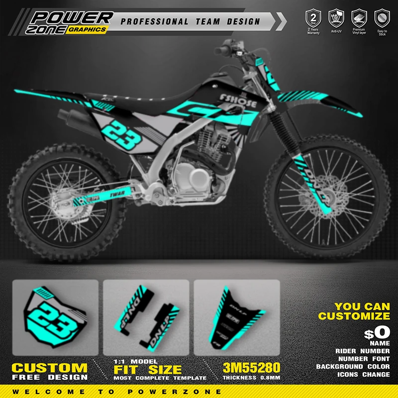 PowerZone Custom Graphics Backgrounds Decals Motorcycle Stickers Kit For HONDA CRF125F 2019 2020 2021 125cc Number Name 06