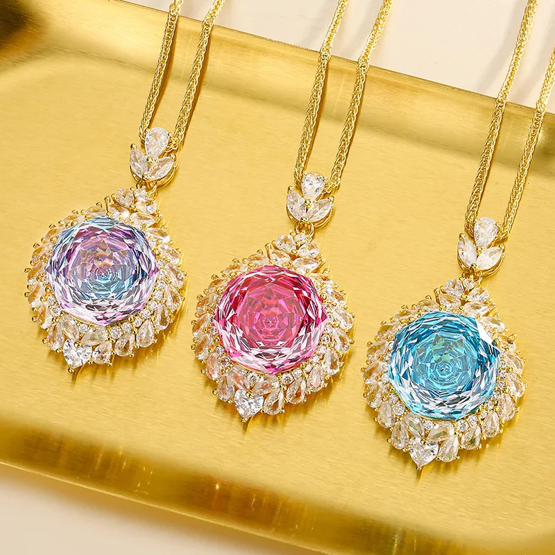 

New jewelry with copper base, gold-plated, rose cut, colorful vintage gold pendant with a main stone of 18mm