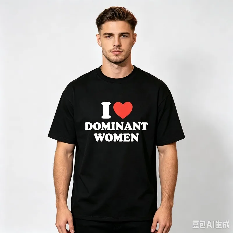 I  DOMINANT WOMEN Print T-Shirt Men’s Bold Heart Letter Graphic Soft Modal Crewneck Tee Casual Top for Street Party Club Wea