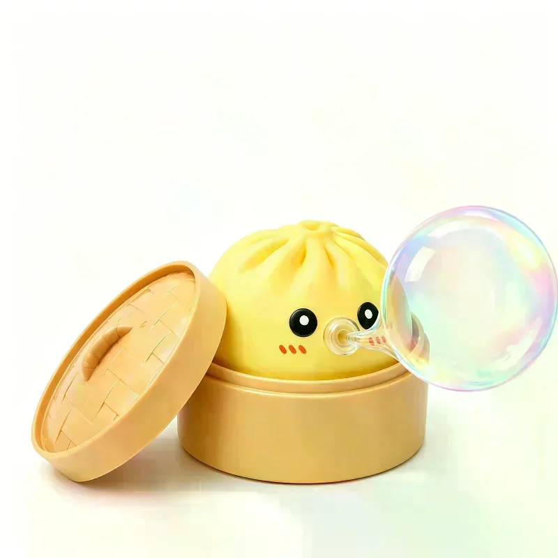 Cute Bubble-Blowing Squeeze Bun With Steamer Basket Toy Squishy Dumpling Stress Relief Fidget Toy Gift